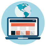 Choose Your Course From Aberconway Consulting Online. Icon Shows A Laptop With A Globe Above It.